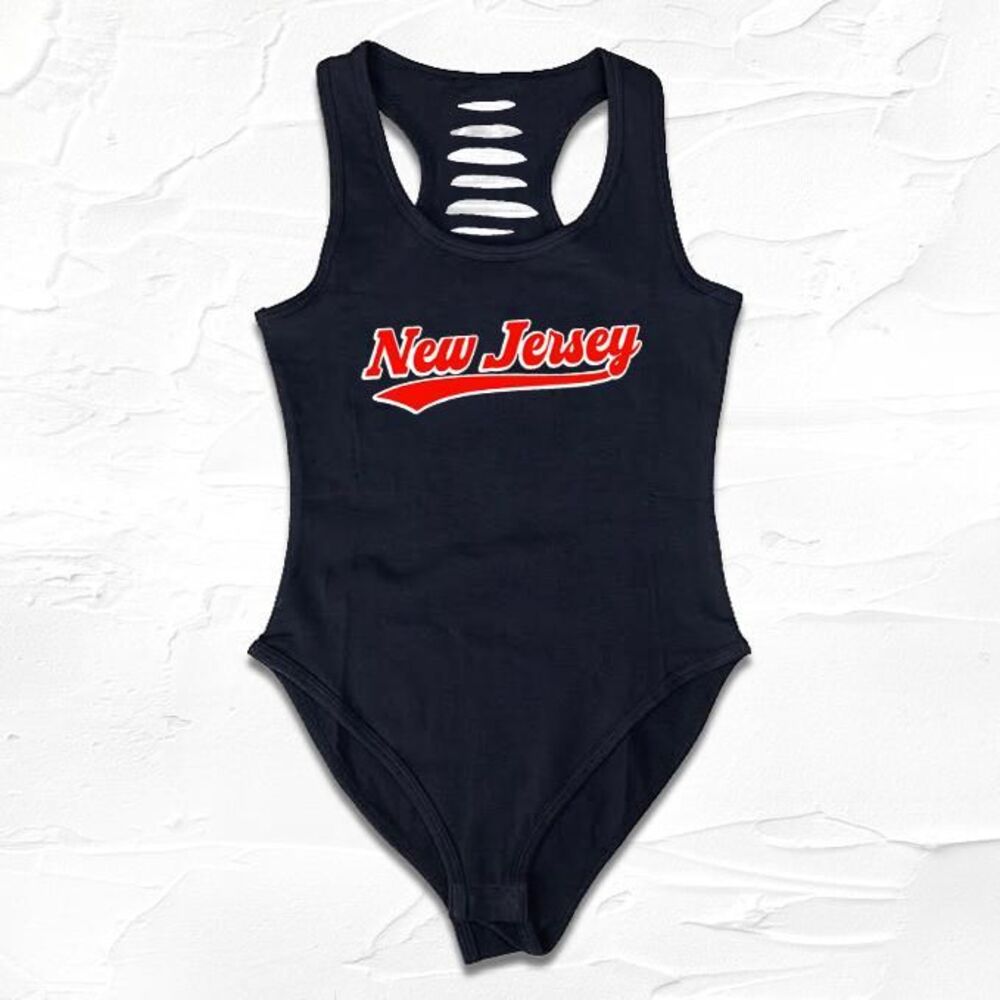 Womens New Jersey Hockey Bodysuit, Handmade Bodysuit, NJ Fan Apparel, New Jersey
